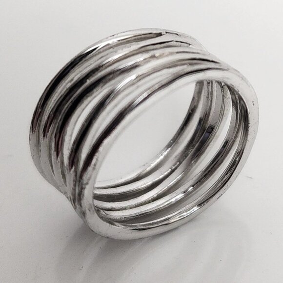 Handcrafted Silver 5 Row Ocean Ripple Ring Size 6 - Picture 3 of 5